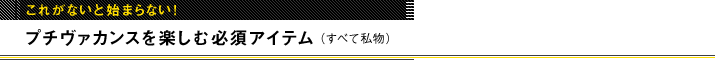 これがないと始まらない! プチヴァカンスを楽しむ必須アイテム (すべて私物)